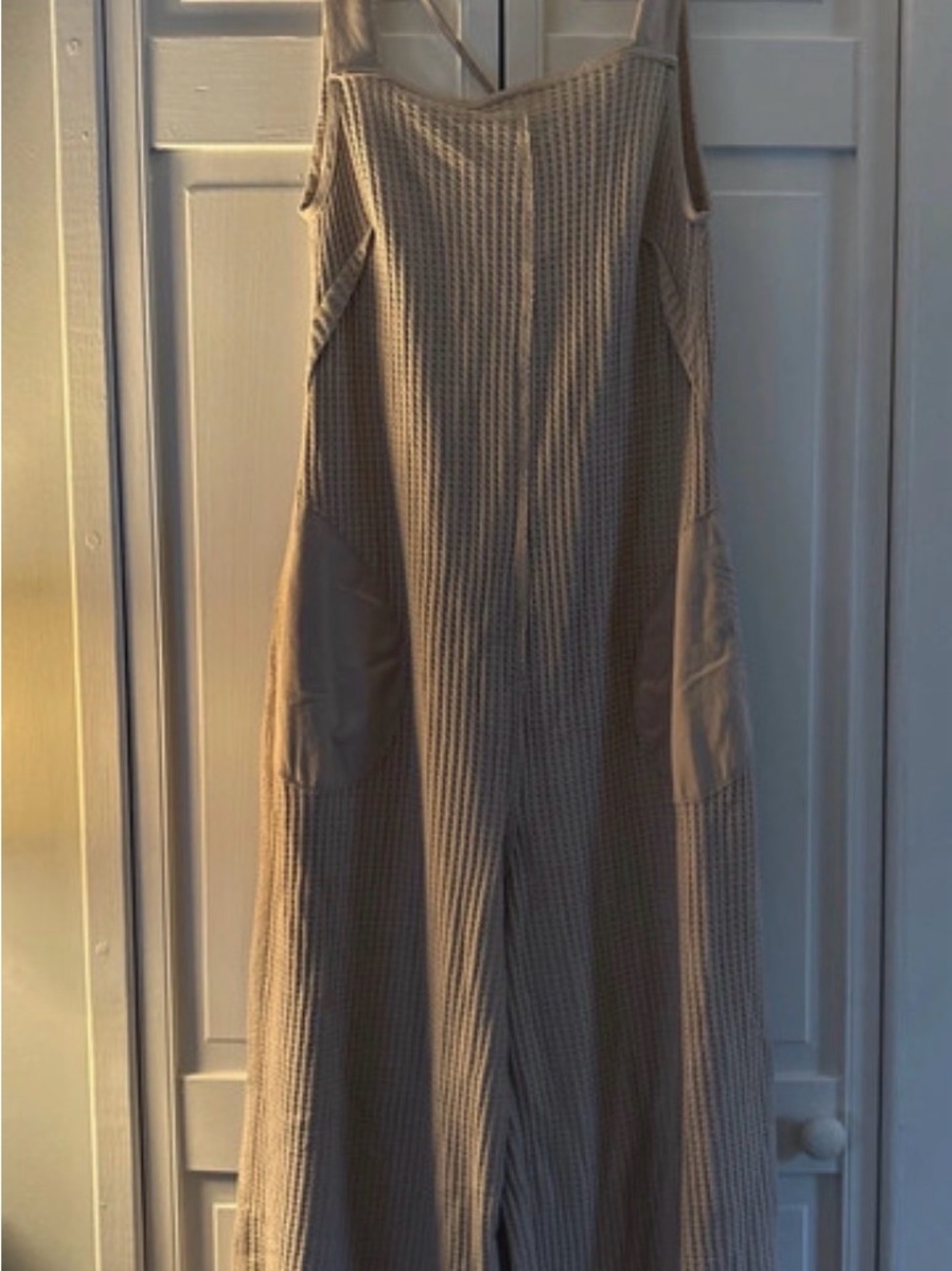 Zenana Outfitters Beige Waffle-Knit Wide-Leg Jumpsuit